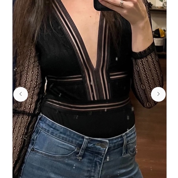 Lulus Casita Black Sheer Lace Long Sleeve Bodysuit NEW NWT V-Neck Stretch Medium - Picture 11 of 11